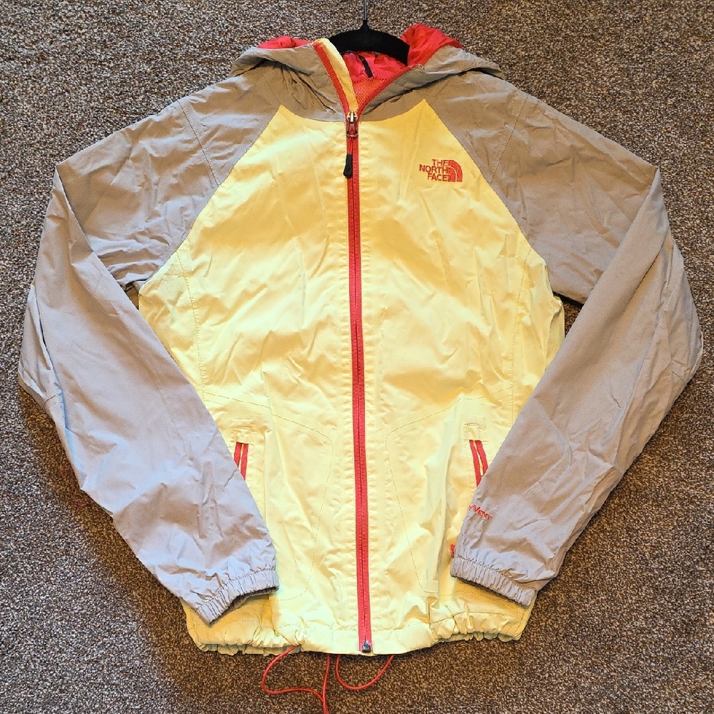 The North Face Light Yellow and Gray Hooded Jacket